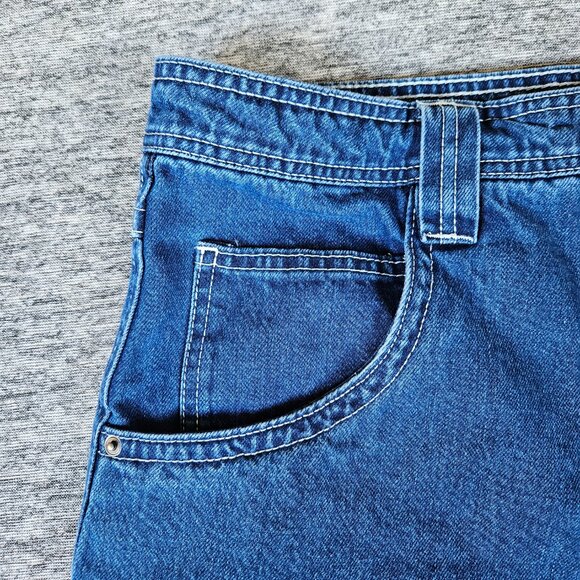 ALAB Blue Denim Shorts Men's 32 Baggy Embroidered Y2K Skater Rave Streetwear - Picture 7 of 12